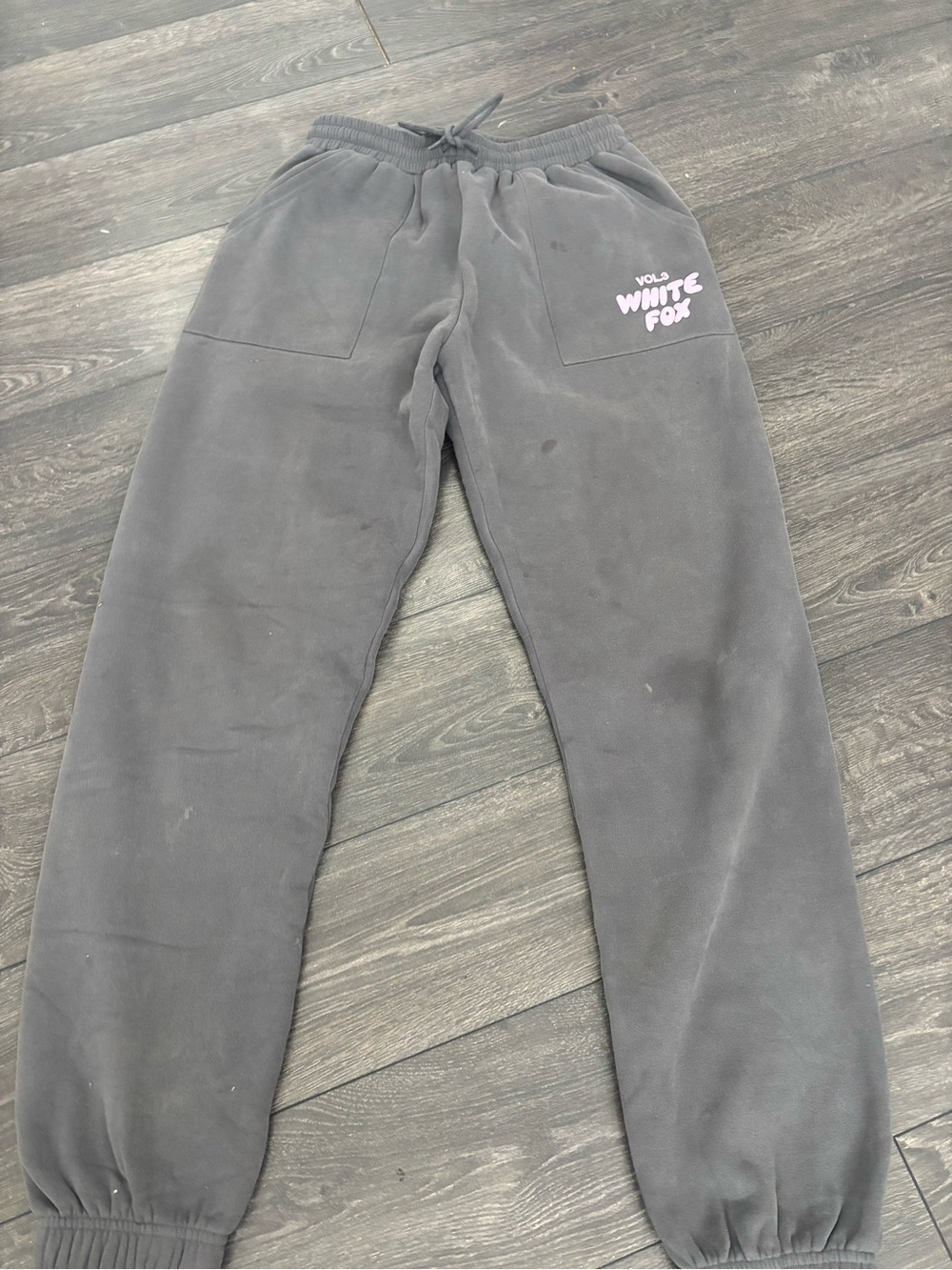 White Fox Logo Gray Fleece Joggers
